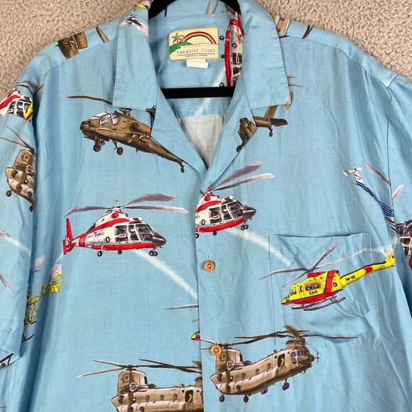 VTG Paradise Found Helicopter Shirt XL Button Coast Guard Camp All Over Print - Picture 2 of 7